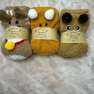 Kids Fuzzy Animal Socks - Cat, fox, bear